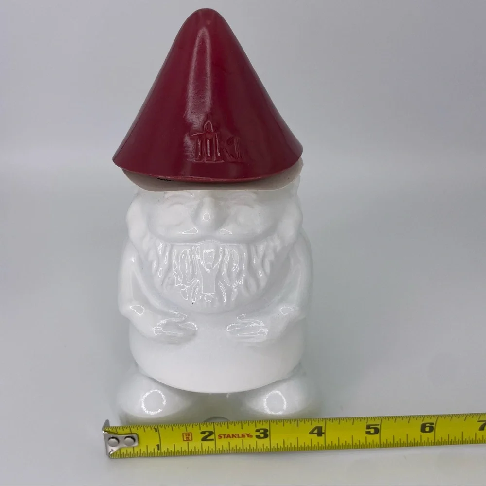 TIKI ceramic White and Red Gnome Oil Lantern Tabletop 7.5”
